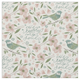 He Restores My Soul Botanical Spring Pattern Tyg