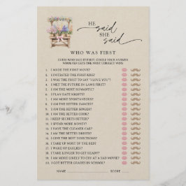 He Said She Said Farmers Market Bridal Shower Game
