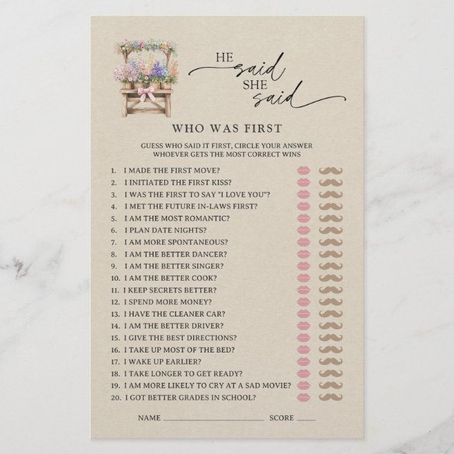 He Said She Said Farmers Market Bridal Shower Game (Framsida)