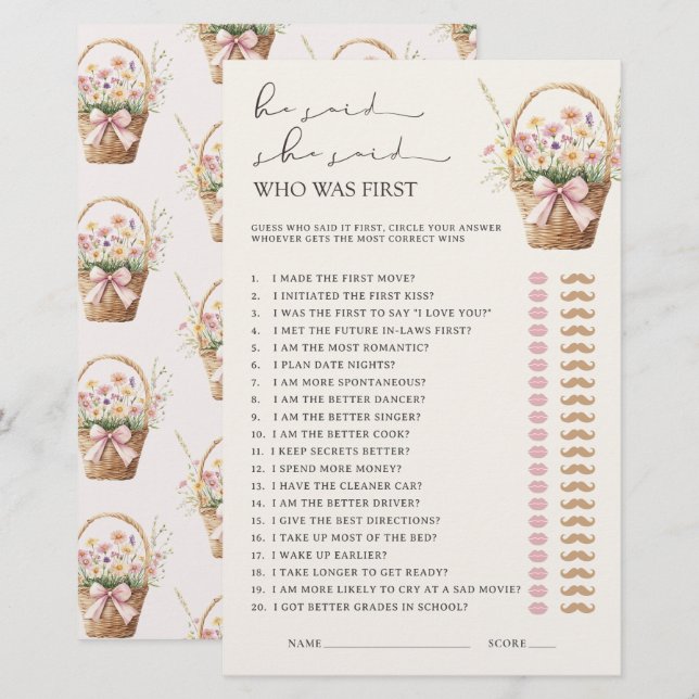 He Said She Said Floral Farmers Market Bridal Game (Fram/baksida)