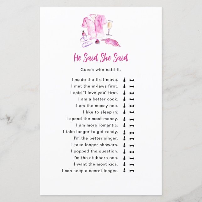 He Said She Said game Pajamas & Prosecco Bridal (Framsida)