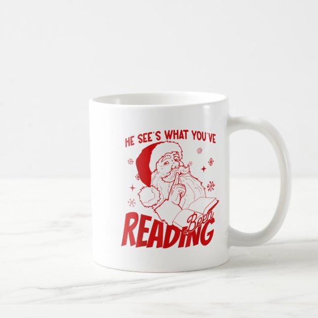 He Sees What You've Been Reading Santa Bookish Chr Kaffemugg (Höger)