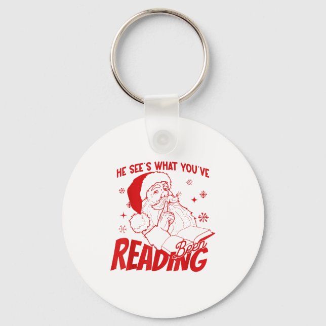 He Sees What You've Been Reading Santa Bookish Chr Nyckelring (Framsida)