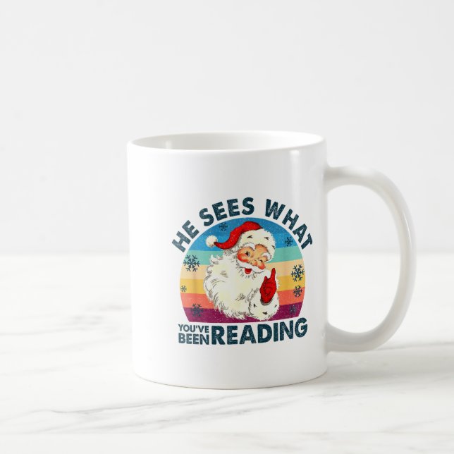 He Sees What You've Been Reading Santa Christmas B Kaffemugg (Höger)