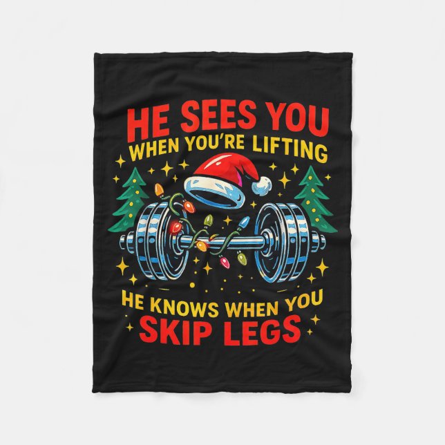 He Sees You Lifting Funny Skip Legs Christmas Tee  Fleecefilt (Framsidan)