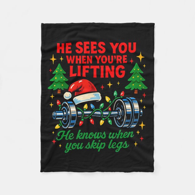 He Sees You Lifting Funny Skip Legs Christmas Tee  Fleecefilt (Framsidan)