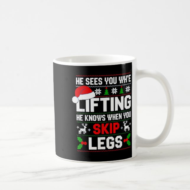 He Sees You Lifting Skip Legs Gym Enthusiasts Funn Kaffemugg (Höger)