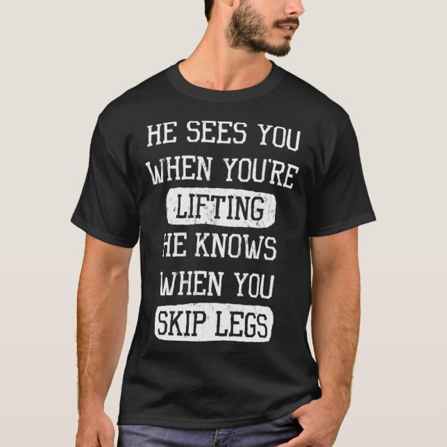 He Sees You When You re Lifting Santa Christmas Gy T Shirt (Framsida)
