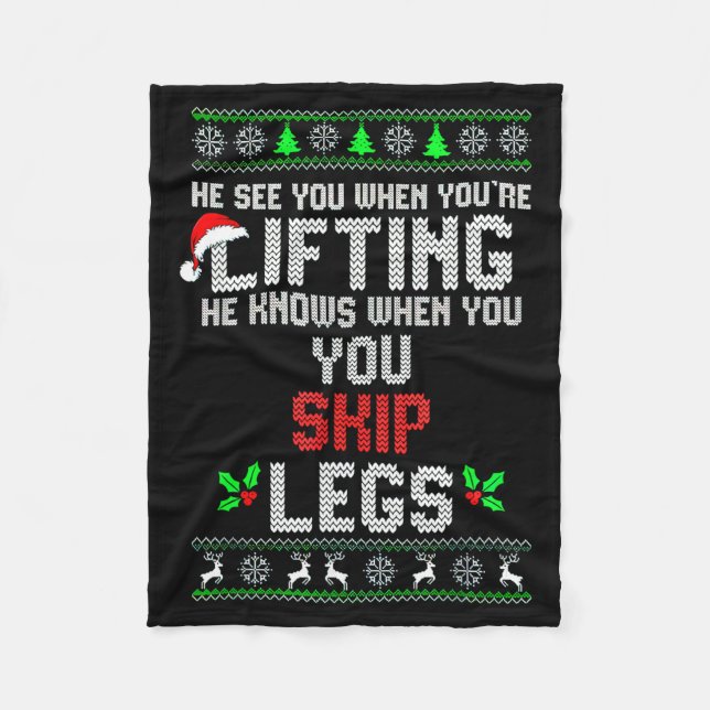 He Sees You When You're Lifting He Knows When You  Fleecefilt (Framsidan)