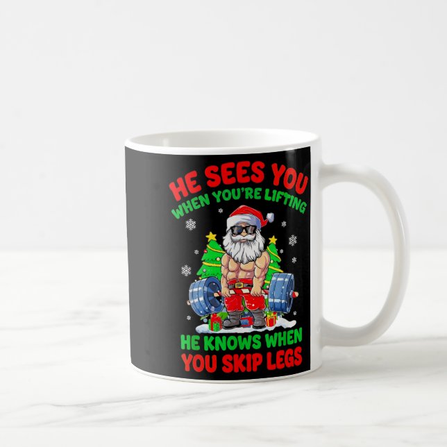 He Sees You When You're Lifting Skip Legs Santa Ch Kaffemugg (Höger)