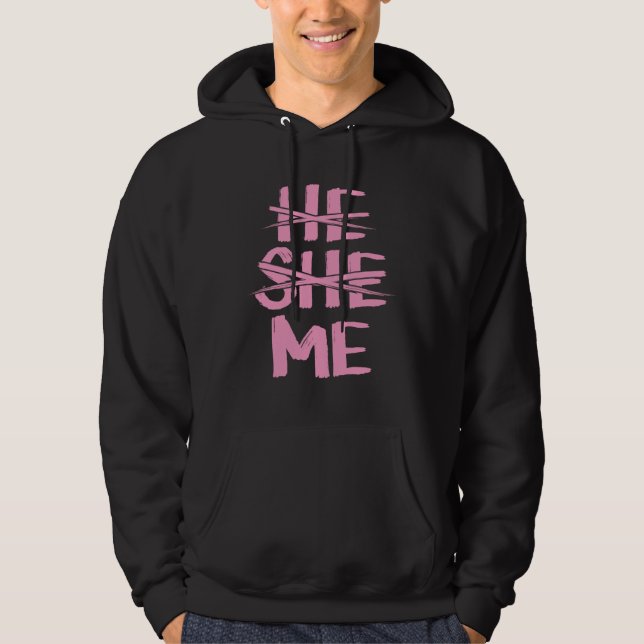 He She Me Gender Pronoun Identification Genderflui Hoodie (Framsida)