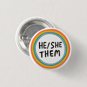 HE/SHE/THEM Pronouns Rainbow Soft Circle Ringar Knapp