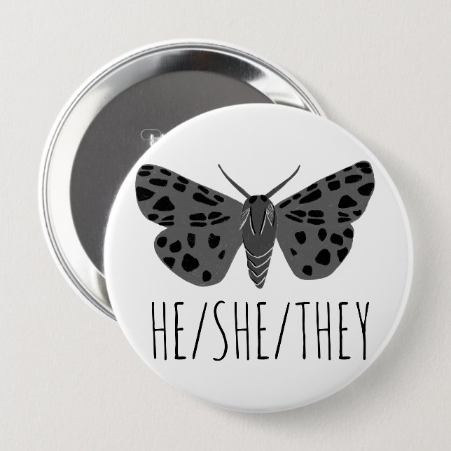HE/SHE/THEY Pronouns Handdragen Insekt Knapp (Framsida & baksida)