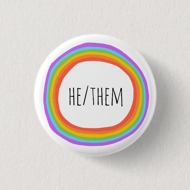 HE/THEM-kretsar med färgstark regnbåge Knapp (Framsida)