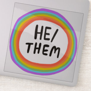 HE/THEM Pronounres Circle Handlettering  Klistermärken