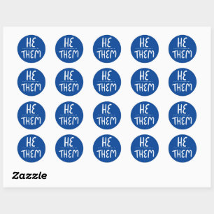 HE/THEM Pronouns Blue Handlettering Set of Runt Klistermärke