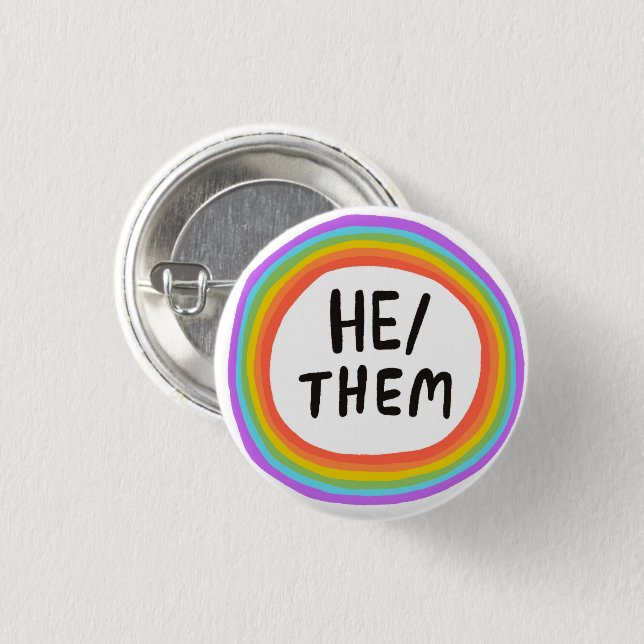 HE/THEM Pronouns Circle Button Knapp (Framsida & baksida)