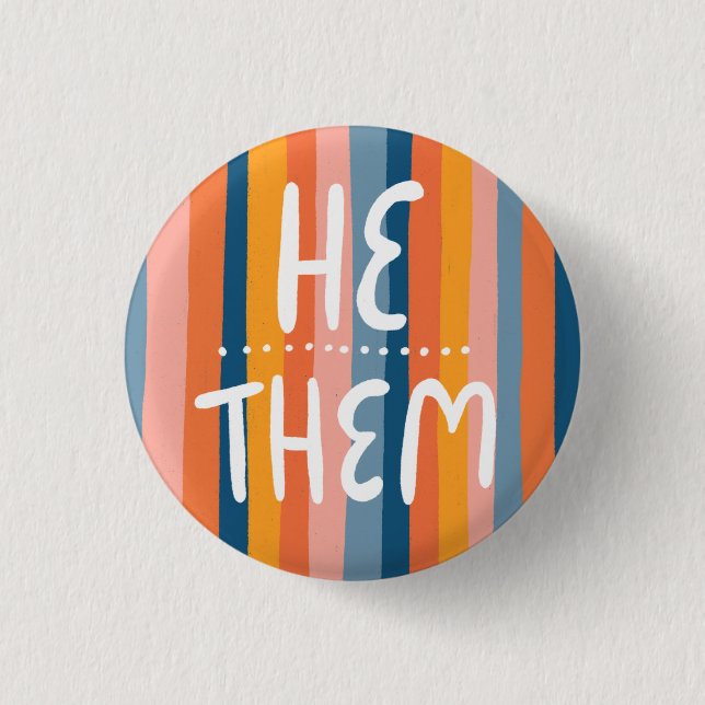 HE/THEM Pronouns Colorful Handlettering Rand Knapp (Framsida)