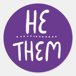HE/THEM Pronouns Lila Handlettering Set of Runt Klistermärke