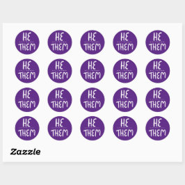 HE/THEM Pronouns Lila Handlettering Set of Runt Klistermärke