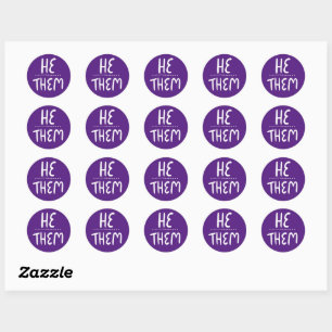 HE/THEM Pronouns Lila Handlettering Set of Runt Klistermärke