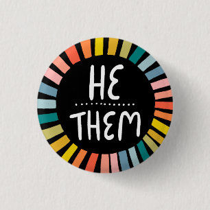 HE/THEM Pronouns Rainbow Handlettered Pride Knapp