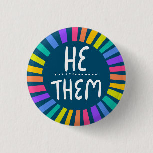 HE/THEM Pronouns Rainbow Handlettered Pride Knapp