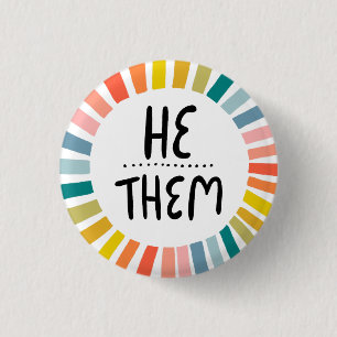 HE/THEM Pronouns Rainbow Handlettered Pride Knapp