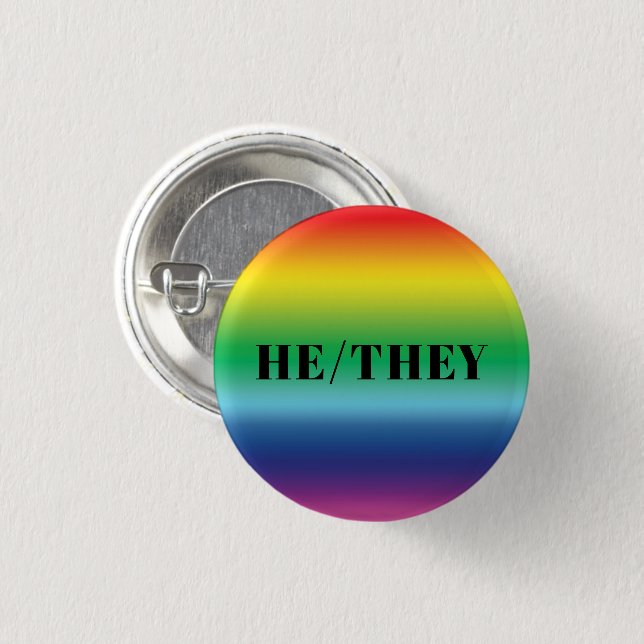 He, They gender Pronouns Rainbow Gay pride modern Knapp (Framsida & baksida)