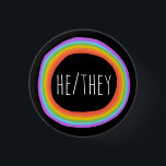 HE/THEY Pronouns Colorful Rainbow Circle Black Knapp<br><div class="desc">Anpassa med den här coolan. Gör en underbar gåva! Du kan anpassa den och även lägga till text. Kolla min butik för mycket mer färg och mönster! Säg till om du vill ha nåt anpassningsbar också.</div>