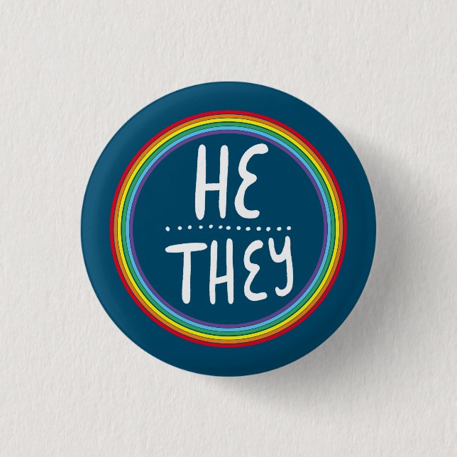 HE/THEY Pronouns Rainbow Handlettered Minimal Knapp (Framsida)