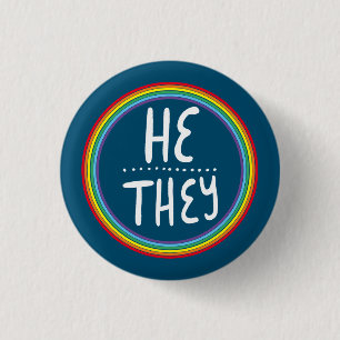 HE/THEY Pronouns Rainbow Handlettered Minimal Knapp