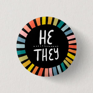 HE/THEY Pronouns Rainbow Handlettered Pride Knapp