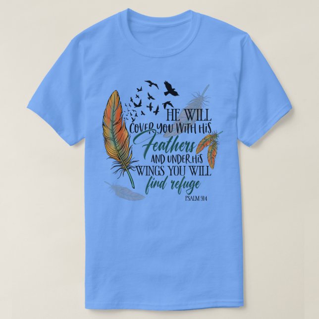 He Will Cover You With His Feathers Retro Christia T Shirt (Design framsida)