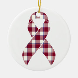 Head and Neck Cancer Awareness Plaid Burgundy Julgransprydnad Keramik