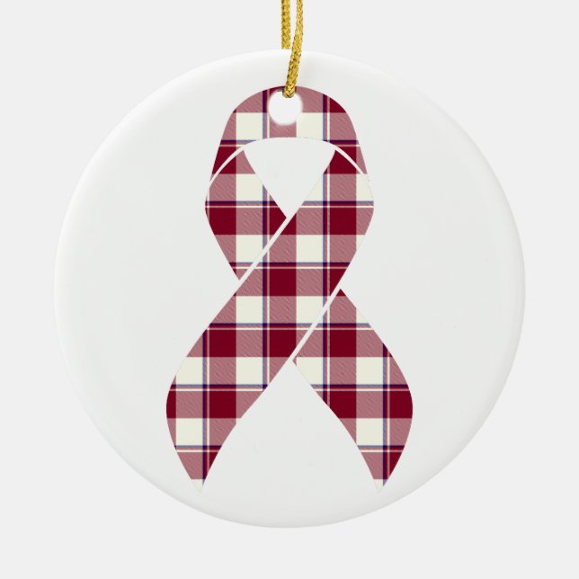 Head and Neck Cancer Awareness Plaid Burgundy Julgransprydnad Keramik (Framsidan)