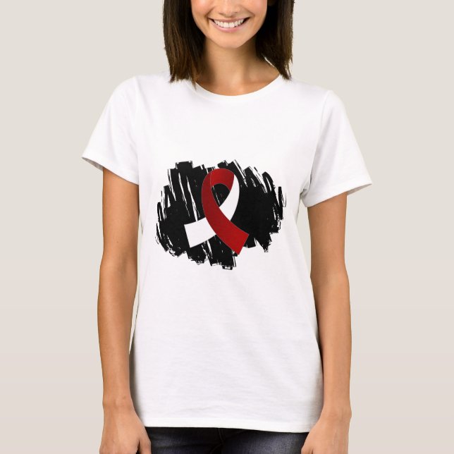 Head band för nackecancerBurgundy vit med Scribb Tee Shirt (Framsida)