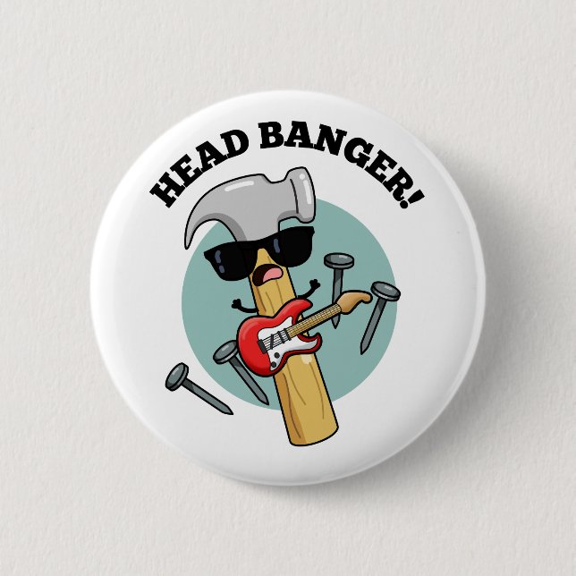 Head Banger Funny Music Puns Knapp (Framsida)