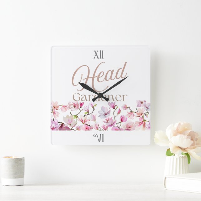 Head Gardener Floral Mother’s Day & Birthday Gift Fyrkantig Klocka (Hem)