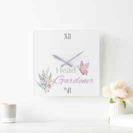 Head Gardener Floral, Mothers Day, Birthday Fyrkantig Klocka
