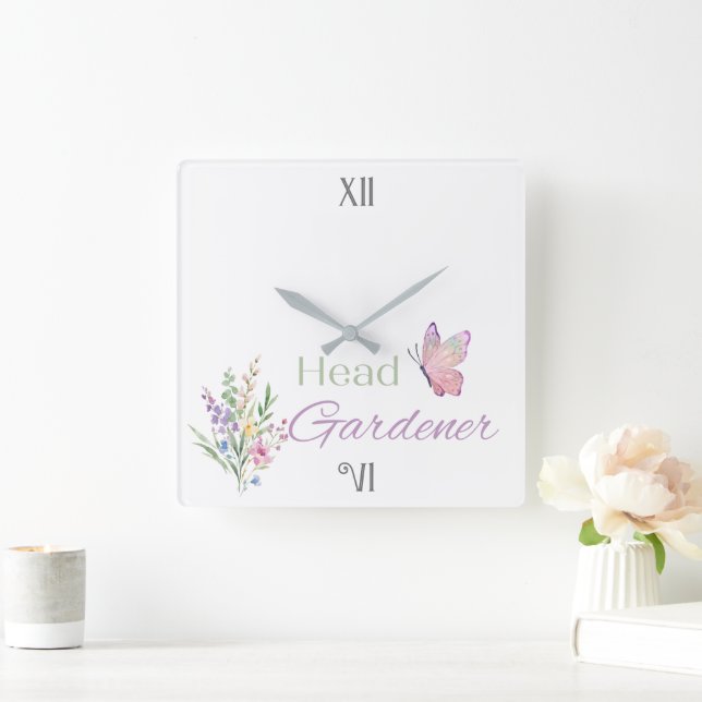 Head Gardener Floral, Mothers Day, Birthday        Fyrkantig Klocka (Hem)