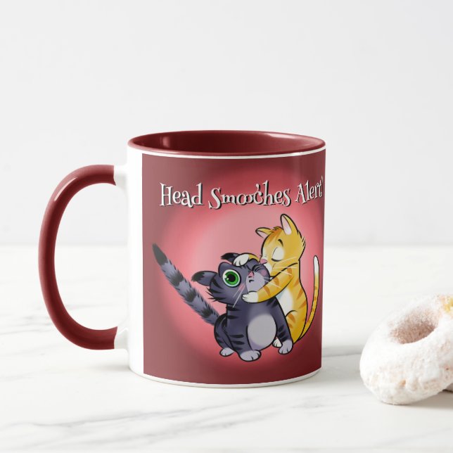 HEAD KYSSAR VALENTINEKATTAK AV Jeff Willis Art Mugg (Med munk)