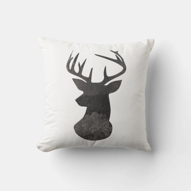 Head modern svartvit Ombre för hjort vattenfärg Kudde (Framsida)