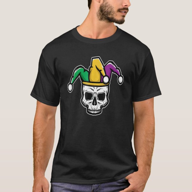 Head Skull Jester Hat T Shirt Mardi Gras Gifts Fes (Framsida)