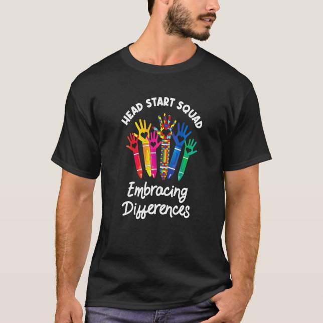 Head Start Squad Embracing Differences Autism Särs T Shirt (Framsida)