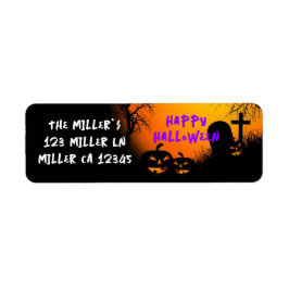 Head Stone Cross och pumpor Halloween Returadress Etikett