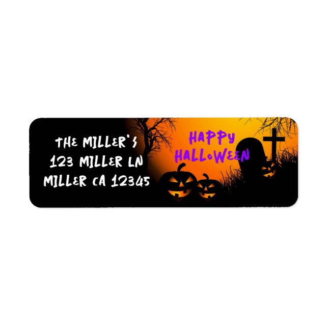 Head Stone Cross och pumpor Halloween Returadress Etikett (Framsidan)