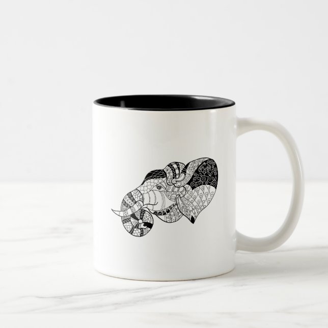 Head Zenstyle för elefant klotter Två-Tonad Mugg (Höger)