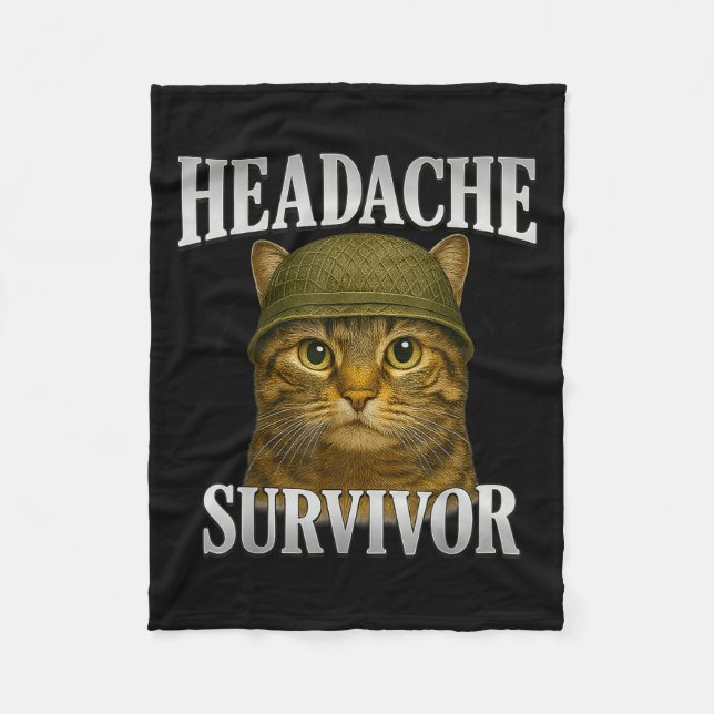 Headache Survivor Cat Meme Funny Kitten Gifts Mana Fleecefilt (Framsidan)