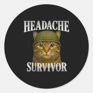 Headache Survivor Cat Meme Funny Kitten Gifts Mana Runt Klistermärke